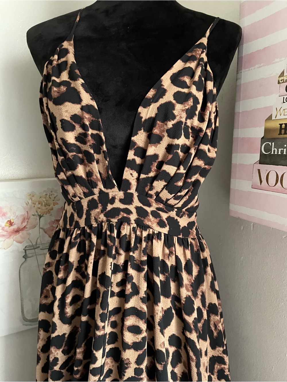 SHEIN Leopard Print Maxi Dress in Black and Tan